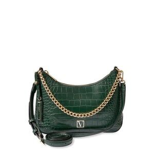 Like New Victoria’s Secret Elegant Green Croc-Embossed crossbody Bag